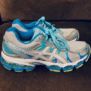 Mint Condition Asics GEL Nimbus 16 Light Grey Blue Turquoise Lime 8 US 39 EUR
